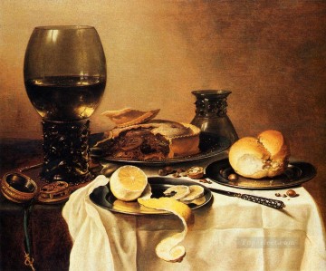 Bodegón De Desayuno Con Roemer Pastel De Carne Limón Y Pan Pieter Claesz Pinturas al óleo